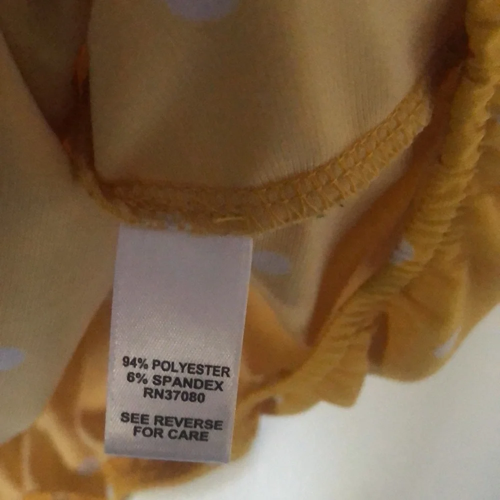 Woman’s Polkadot feminine spring yellow dainty office siren ruffled blouse top - Picture 10 of 12